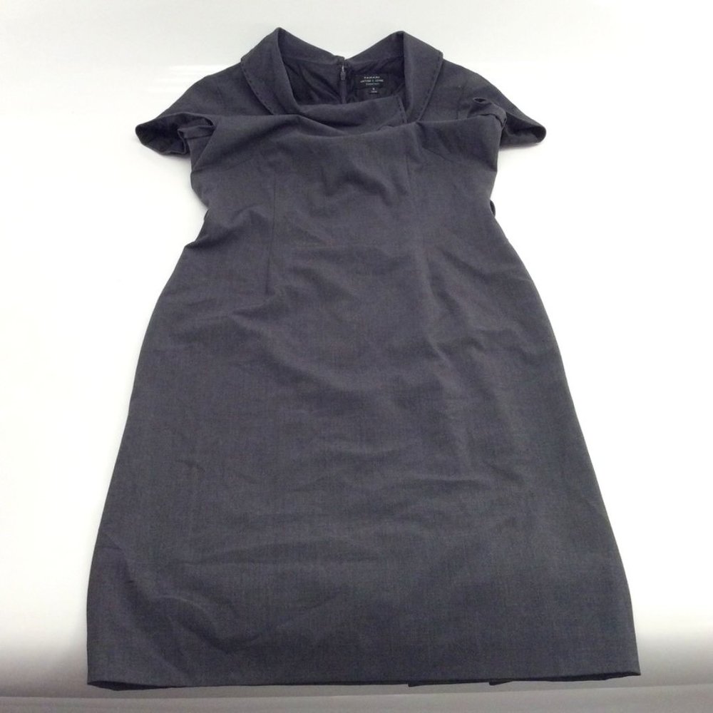 Tahari Arthur S. Levine Essentials Grey Button Neck Professional Dress